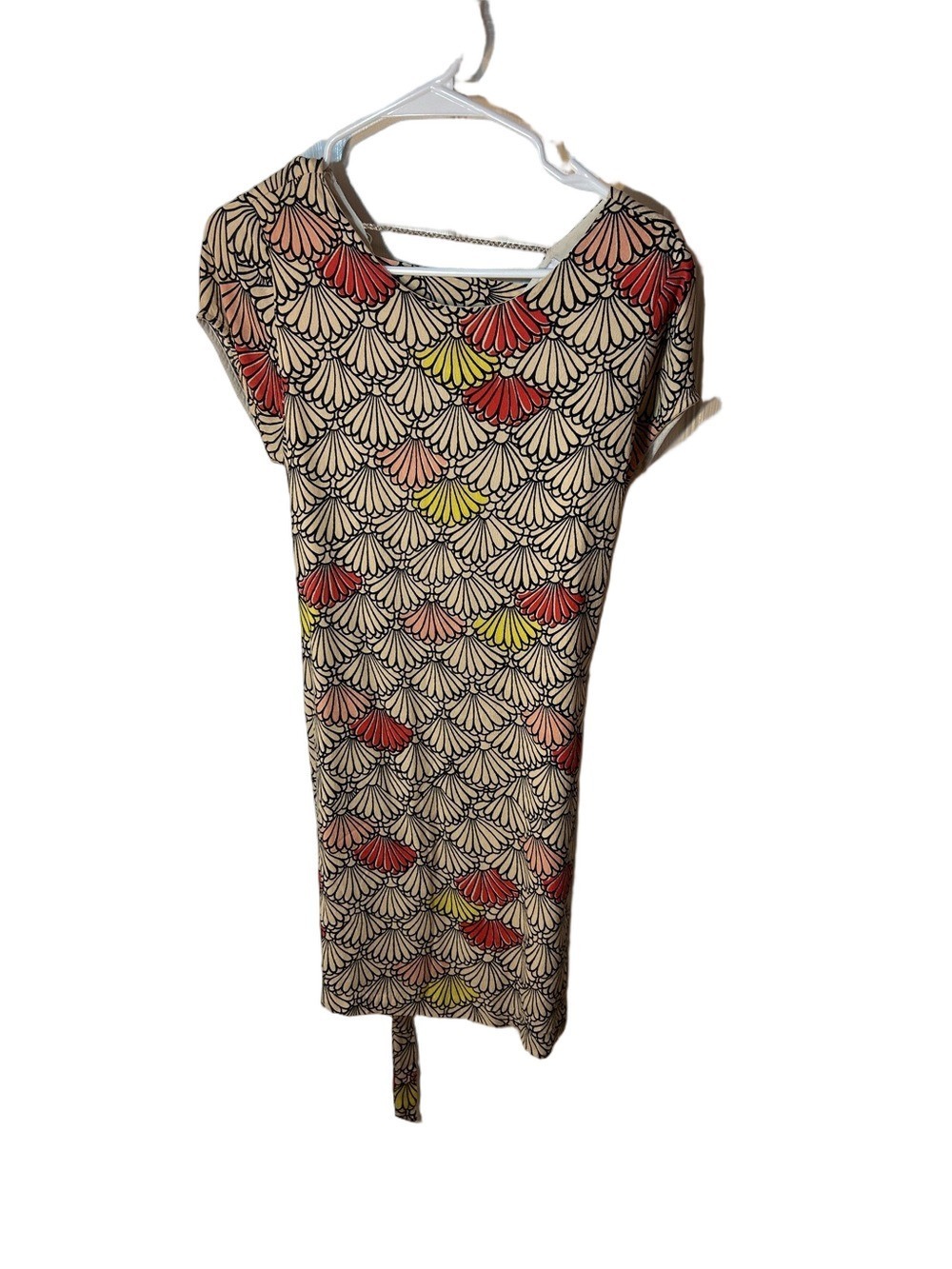 Suncoo Paris Women’s Beige Patterned Sheath Dress GeoPrint Size 12